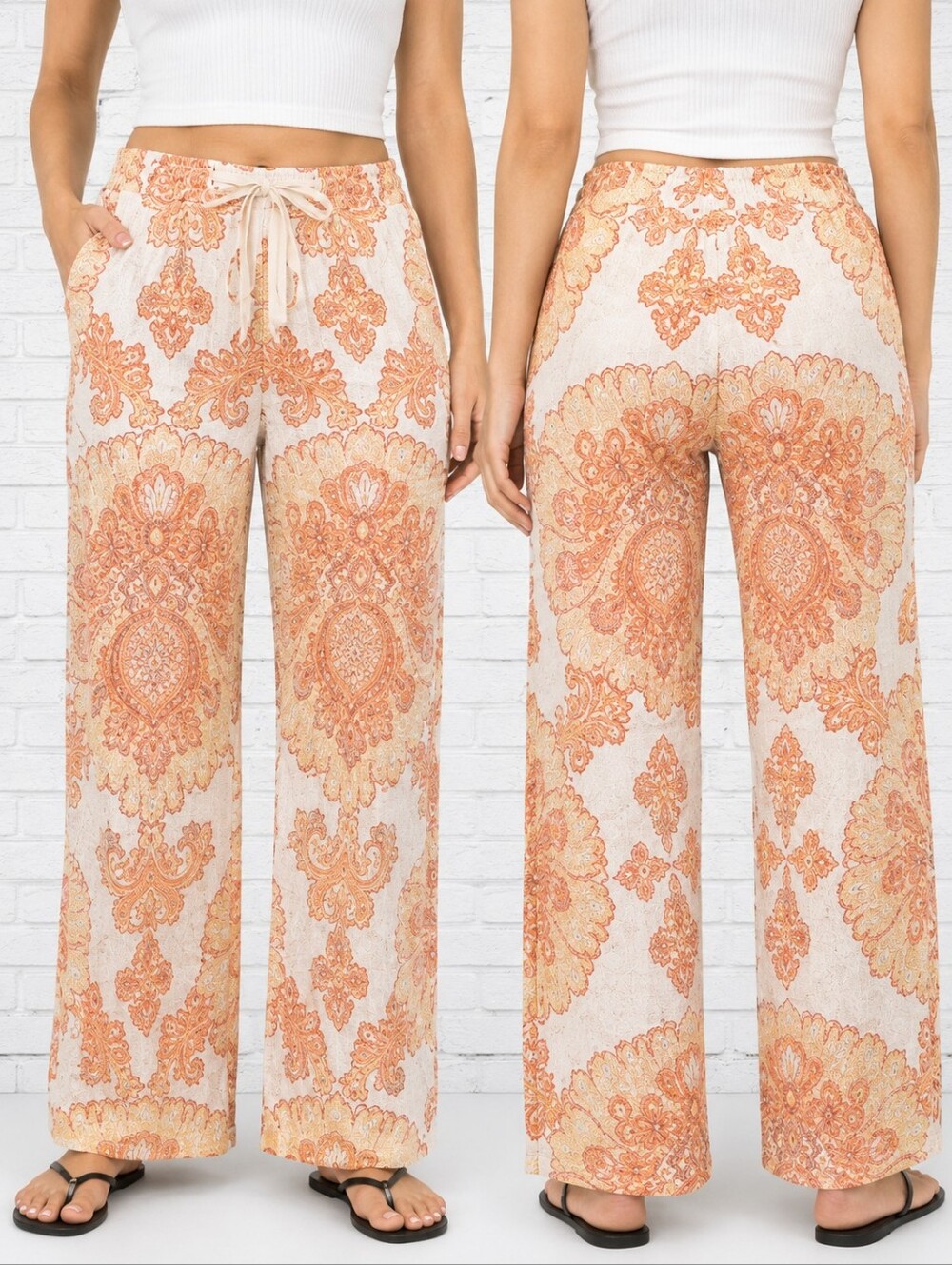 Rachel Zoe Resort Ready Paisley Print Linen Wide Leg Pants Size M NWT